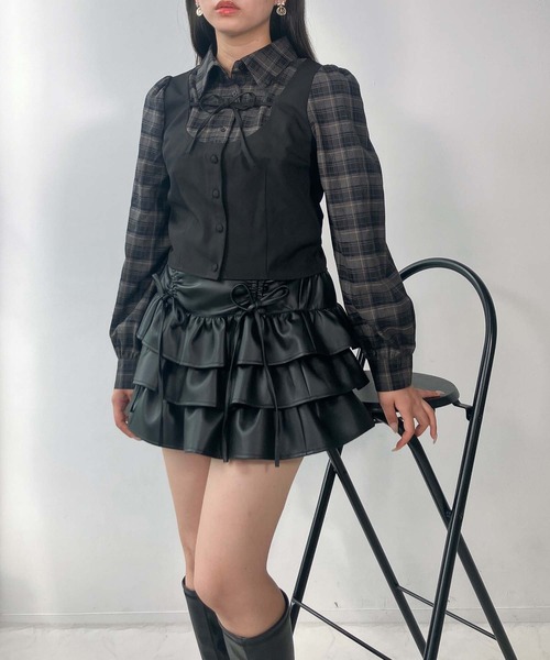 AS KNOW AS plus（アズノゥアズプラス）の「♪リボンデザイン ベストドッキングチェックブラウス セットアップ対応（シャツ/ブラウス・レディース・グレー系その他/ブラック系その他/グレー系その他2/サックスブルー系2/ブラック系その他2・FREE）」の14枚目の写真