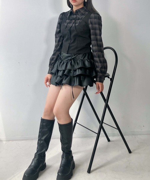 AS KNOW AS plus（アズノゥアズプラス）の「♪リボンデザイン ベストドッキングチェックブラウス セットアップ対応（シャツ/ブラウス・レディース・グレー系その他/ブラック系その他/グレー系その他2/サックスブルー系2/ブラック系その他2・FREE）」の15枚目の写真