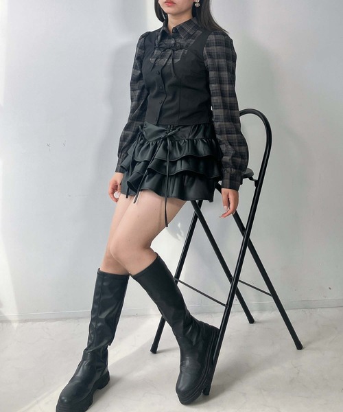 AS KNOW AS plus（アズノゥアズプラス）の「♪リボンデザイン ベストドッキングチェックブラウス セットアップ対応（シャツ/ブラウス・レディース・グレー系その他/ブラック系その他/グレー系その他2/サックスブルー系2/ブラック系その他2・FREE）」の16枚目の写真