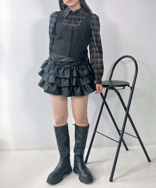 AS KNOW AS plus（アズノゥアズプラス）の「♪リボンデザイン ベストドッキングチェックブラウス セットアップ対応（シャツ/ブラウス・レディース・グレー系その他/ブラック系その他/グレー系その他2/サックスブルー系2/ブラック系その他2・FREE）」の18枚目の写真