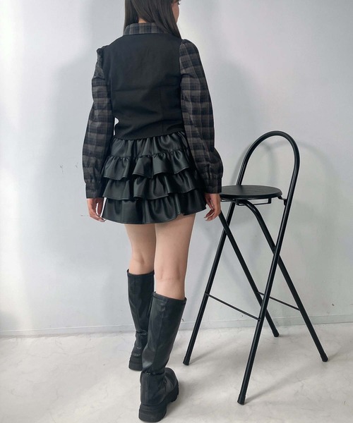 AS KNOW AS plus（アズノゥアズプラス）の「♪リボンデザイン ベストドッキングチェックブラウス セットアップ対応（シャツ/ブラウス・レディース・グレー系その他/ブラック系その他/グレー系その他2/サックスブルー系2/ブラック系その他2・FREE）」の7枚目の写真