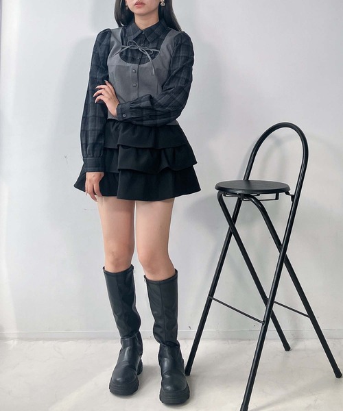 AS KNOW AS plus（アズノゥアズプラス）の「♪リボンデザイン ベストドッキングチェックブラウス セットアップ対応（シャツ/ブラウス・レディース・グレー系その他/ブラック系その他/グレー系その他2/サックスブルー系2/ブラック系その他2・FREE）」の12枚目の写真