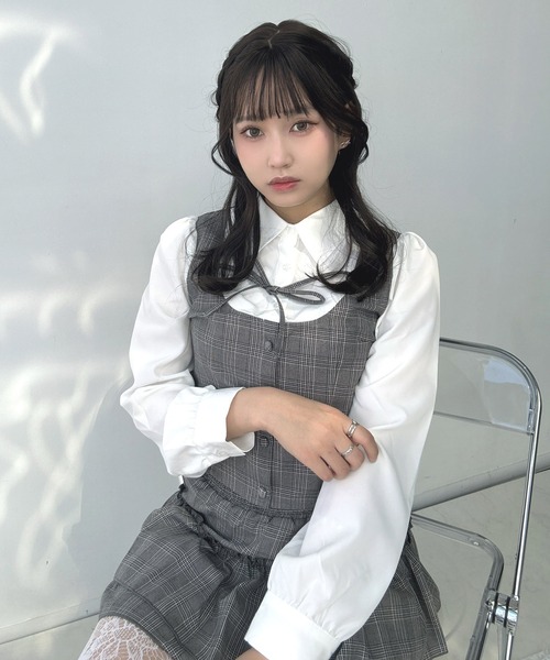 AS KNOW AS plus（アズノゥアズプラス）の「♪リボンデザイン ベストドッキングチェックブラウス セットアップ対応（シャツ/ブラウス・レディース・グレー系その他/ブラック系その他/グレー系その他2/サックスブルー系2/ブラック系その他2・FREE）」の20枚目の写真