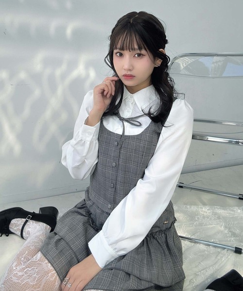 AS KNOW AS plus（アズノゥアズプラス）の「♪リボンデザイン ベストドッキングチェックブラウス セットアップ対応（シャツ/ブラウス・レディース・グレー系その他/ブラック系その他/グレー系その他2/サックスブルー系2/ブラック系その他2・FREE）」の22枚目の写真