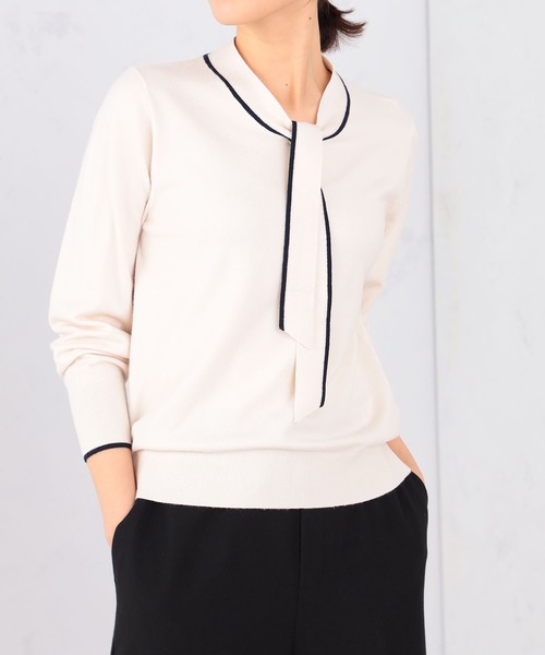 GALLORIA(ギャローリア)の「【キレメクニット】ボウタイニット(ニット/セーター・レディース・オートミール/ネイビー・S/M/L/LL)」の2枚目の写真