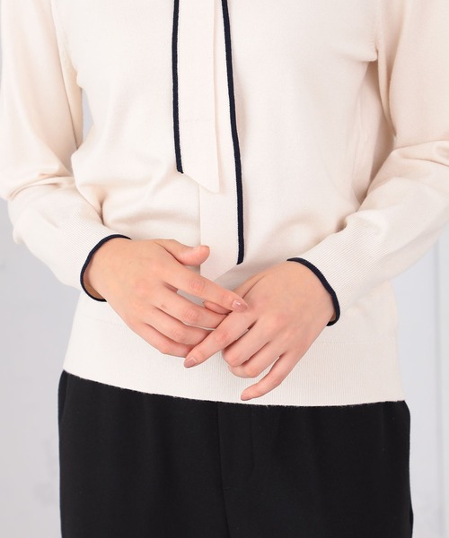 GALLORIA(ギャローリア)の「【キレメクニット】ボウタイニット(ニット/セーター・レディース・オートミール/ネイビー・S/M/L/LL)」の5枚目の写真