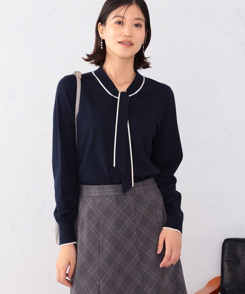 GALLORIA(ギャローリア)の「【キレメクニット】ボウタイニット(ニット/セーター・レディース・オートミール/ネイビー・S/M/L/LL)」の7枚目の写真