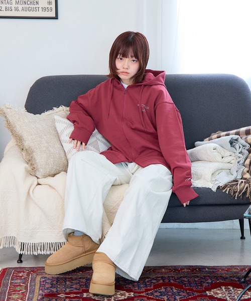 NOKCHAフーディー burgundy AIRWALK/エアウォーク】プリントロゴフルジップパーカー 長袖 プリント