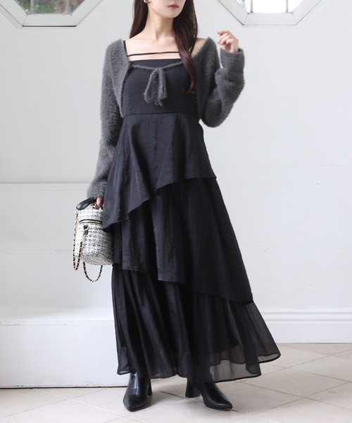 セール】ニットボレロ＋ティアードワンピースセット（ワンピース