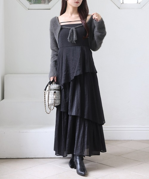 one after another NICE CLAUP（ワンアフターアナザーナイスクラップ）の「ニットボレロ＋ティアードワンピースセット（ワンピース・レディース・グレー系その他/ブラック系その他/ピンク系その他/ベージュ系その他・FREE）」の5枚目の写真