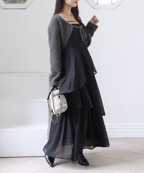 one after another NICE CLAUP（ワンアフターアナザーナイスクラップ）の「ニットボレロ＋ティアードワンピースセット（ワンピース・レディース・グレー系その他/ブラック系その他/ピンク系その他/ベージュ系その他・FREE）」の6枚目の写真