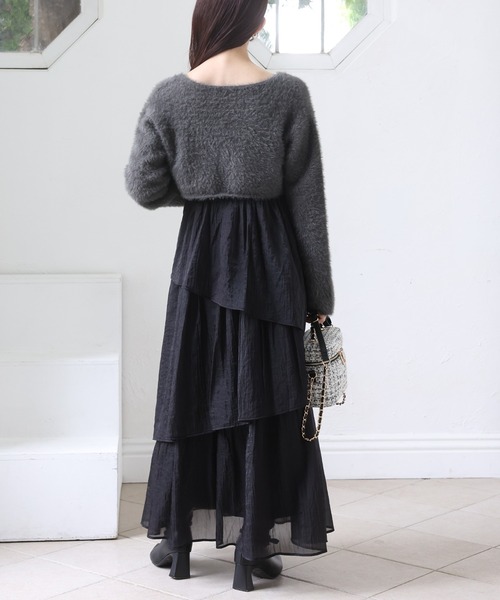 ニットボレロ＋ティアードワンピースセット（ワンピース）｜one after