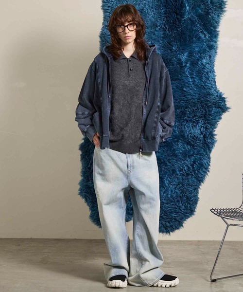 MAISON SPECIAL(メゾンスペシャル)の「《UNISEX》Super140 Brushed Extra Fine Merino Wool Polo Shirt/スーパー140ブラッシュドエクストラファインメリノウールポロシャツ【MAISON SPECIAL/メゾンスペシャル】(ニット/セーター・メンズ・ピンク/チャコールグレー/ブラック・0/1/2)」の7枚目の写真