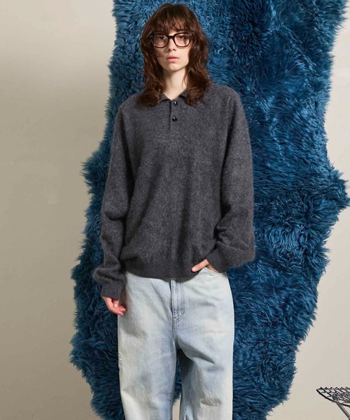 MAISON SPECIAL(メゾンスペシャル)の「《UNISEX》Super140 Brushed Extra Fine Merino Wool Polo Shirt/スーパー140ブラッシュドエクストラファインメリノウールポロシャツ【MAISON SPECIAL/メゾンスペシャル】(ニット/セーター・メンズ・ピンク/チャコールグレー/ブラック・0/1/2)」の14枚目の写真