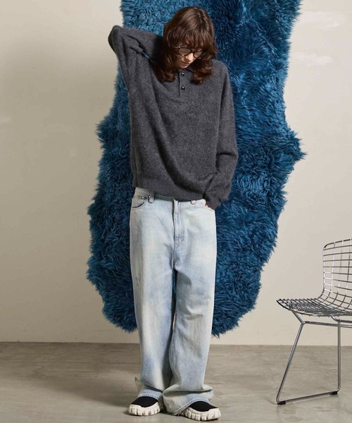 MAISON SPECIAL(メゾンスペシャル)の「《UNISEX》Super140 Brushed Extra Fine Merino Wool Polo Shirt/スーパー140ブラッシュドエクストラファインメリノウールポロシャツ【MAISON SPECIAL/メゾンスペシャル】(ニット/セーター・メンズ・ピンク/チャコールグレー/ブラック・0/1/2)」の8枚目の写真
