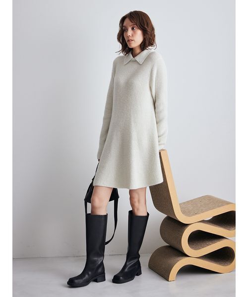 襟付きペプラムニットミニワンピース（ニット/セーター）｜Mila Owen