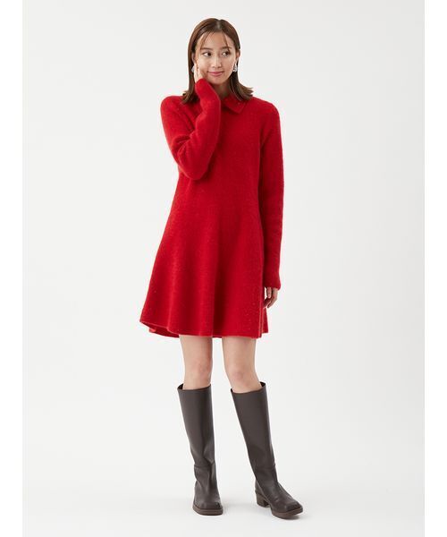 Mila Owen（ミラオーウェン）の「襟付きペプラムニットミニワンピース（ニット/セーター・レディース・グレー/ホワイト/レッド・0/1）」の17枚目の写真