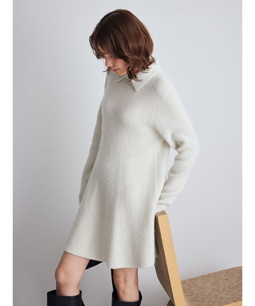Mila Owen（ミラオーウェン）の「襟付きペプラムニットミニワンピース（ニット/セーター・レディース・グレー/ホワイト/レッド・0/1）」の18枚目の写真