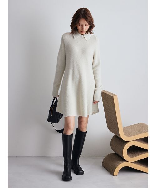 Mila Owen（ミラオーウェン）の「襟付きペプラムニットミニワンピース（ニット/セーター・レディース・グレー/ホワイト/レッド・0/1）」の21枚目の写真