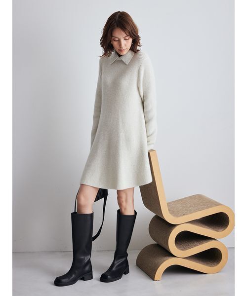 【新品未使用】Mila Owen 襟付きペプラムニットミニワンピース グレー ミラオーウェン 襟付きペプラムニットミニワンピース - メルカリ