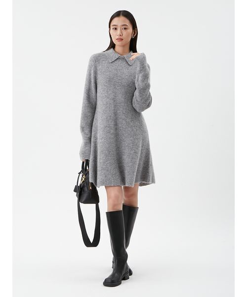 襟付きペプラムニットワンピース♡ 襟付きペプラムニットミニワンピース（ニット/セーター）｜Mila Owen