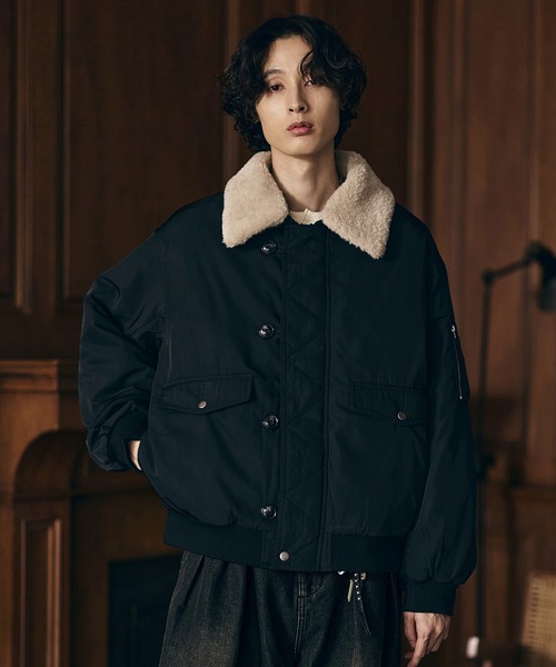 Bleme（ブレム）の「2WAYフライトジャケット / N-2B ミリタリー ジャケット 【襟ファー取り外し可能】（ミリタリージャケット・メンズ・ブラック系/ベージュ系/カーキ系・M/S/XL/L）」の6枚目の写真