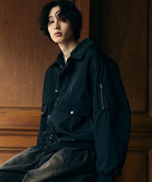 Bleme（ブレム）の「2WAYフライトジャケット / N-2B ミリタリー ジャケット 【襟ファー取り外し可能】（ミリタリージャケット・メンズ・ブラック系/ベージュ系/カーキ系・M/S/XL/L）」の10枚目の写真