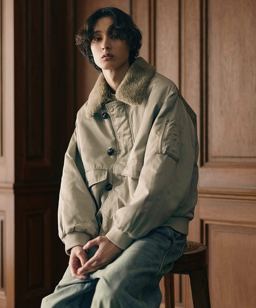 Bleme（ブレム）の「2WAYフライトジャケット / N-2B ミリタリー ジャケット 【襟ファー取り外し可能】（ミリタリージャケット・メンズ・ブラック系/ベージュ系/カーキ系・M/S/XL/L）」の19枚目の写真