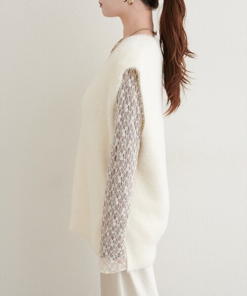 natural couture（ナチュラルクチュール）の「フェザーヤーンニットベスト（ベスト・レディース・ブラウン/チャコールグレー/オフホワイト・FREE）」の9枚目の写真