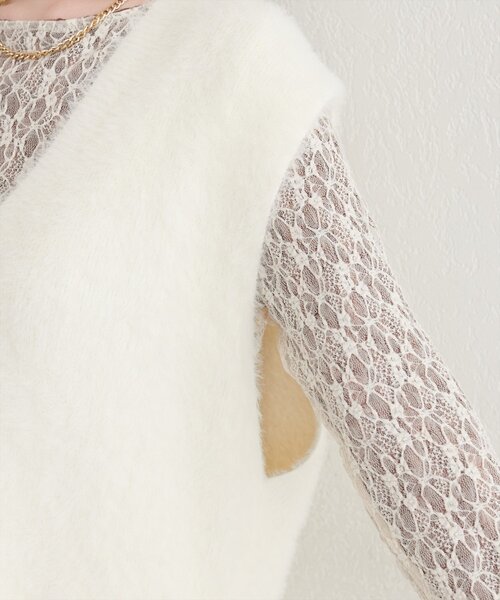 natural couture（ナチュラルクチュール）の「フェザーヤーンニットベスト（ベスト・レディース・ブラウン/チャコールグレー/オフホワイト・FREE）」の12枚目の写真