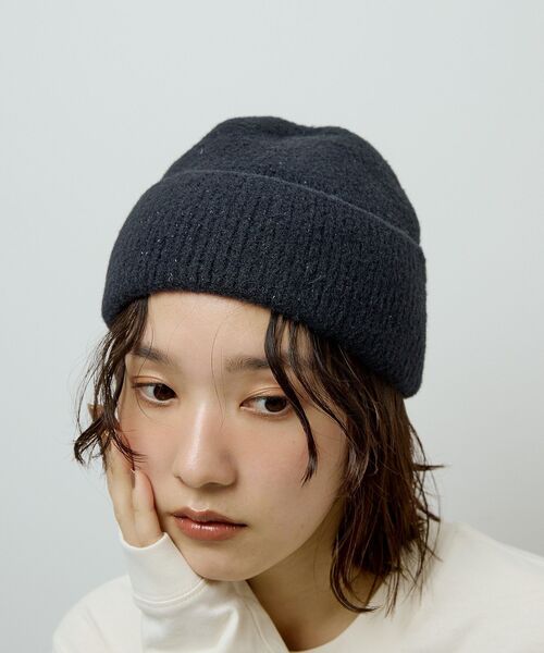 Green　Parks（グリーンパークス）の「ラメニット帽（ニットキャップ/ビーニー・レディース・アイボリー/ブラック/グレー・FREE）」の2枚目の写真