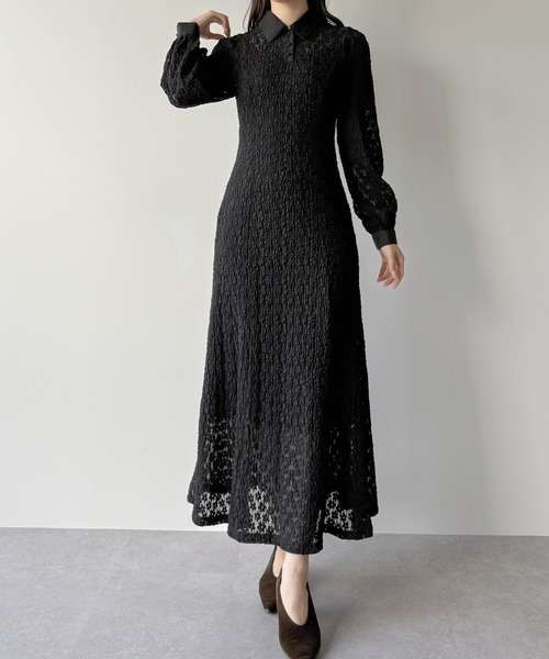 mipiarl（ミピアール）の「レースポロワンピース（ぺチワンピースセット）（ワンピース・レディース・アイボリー/ブラック・LARGE/MEDIUM/SMALL）」の4枚目の写真