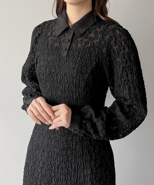 mipiarl（ミピアール）の「レースポロワンピース（ぺチワンピースセット）（ワンピース・レディース・アイボリー/ブラック・LARGE/MEDIUM/SMALL）」の5枚目の写真