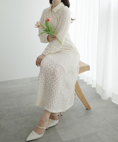 mipiarl（ミピアール）の「レースポロワンピース（ぺチワンピースセット）（ワンピース・レディース・アイボリー/ブラック・LARGE/MEDIUM/SMALL）」の7枚目の写真