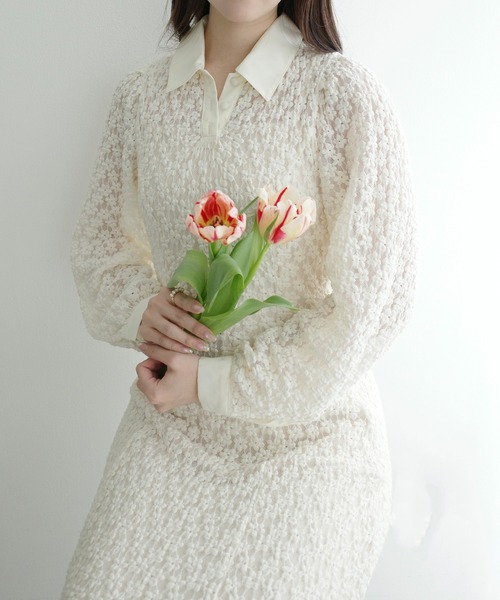mipiarl（ミピアール）の「レースポロワンピース（ぺチワンピースセット）（ワンピース・レディース・アイボリー/ブラック・LARGE/MEDIUM/SMALL）」の8枚目の写真