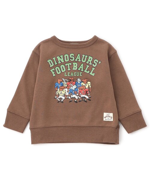 F.O.KIDS(エフオーキッズ)の「【ジュニア対応】カレッジロゴ風DINOトレーナー(スウェット・キッズ・エメラルド/キナリ/ブラウン・80/90/100/110/120/130/140)」の1枚目の写真