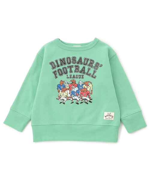F.O.KIDS(エフオーキッズ)の「【ジュニア対応】カレッジロゴ風DINOトレーナー(スウェット・キッズ・エメラルド/キナリ/ブラウン・80/90/100/110/120/130/140)」の2枚目の写真