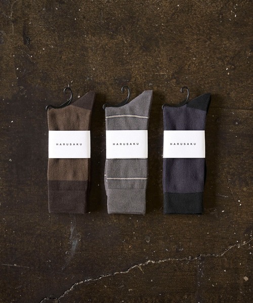 HARUSAKU CC(ハルサクシーシー)の「HARUSAKU CC:カジュアル クルーソックス3Pセット(ソックス/靴下・メンズ・グリーン/ブラウン/チャコールグレー・M/L)」の2枚目の写真