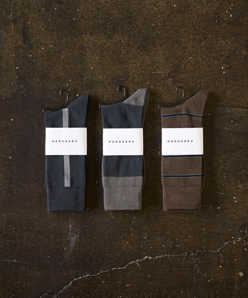HARUSAKU CC(ハルサクシーシー)の「HARUSAKU CC:カジュアル クルーソックス3Pセット(ソックス/靴下・メンズ・グリーン/ブラウン/チャコールグレー・M/L)」の1枚目の写真