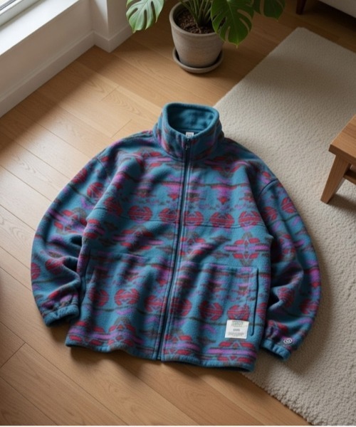 DISCUS ATHLETIC（ディスカス　アスレチック）の「【DISCUS ATHLETIC/ディスカス アスレチック】フリースパイピング配色フルＺＩＰハイネック(無地＆総柄)（ブルゾン・レディース・チャコール/オートミール/ネイビー/ブルー/その他・M/LL/L）」の5枚目の写真