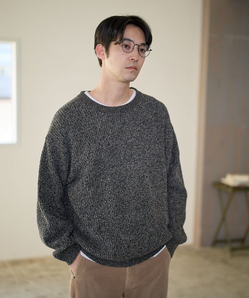 BAYFLOW（ベイフロー）の「メランジモールニットプルオーバー（ニット/セーター・メンズ・アイボリー/チャコールグレー/グリーン/ピンク・MEDIUM/LARGE）」の3枚目の写真