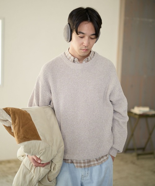 BAYFLOW（ベイフロー）の「メランジモールニットプルオーバー（ニット/セーター・メンズ・アイボリー/チャコールグレー/グリーン/ピンク・MEDIUM/LARGE）」の2枚目の写真