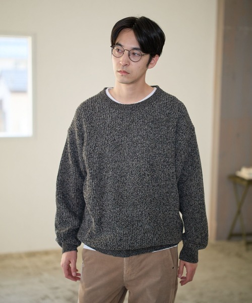 BAYFLOW（ベイフロー）の「メランジモールニットプルオーバー（ニット/セーター・メンズ・アイボリー/チャコールグレー/グリーン/ピンク・MEDIUM/LARGE）」の15枚目の写真