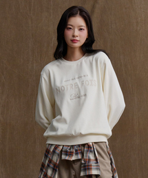 女性ベロアグラフィックマンツーマンTシャツ-アイボリー