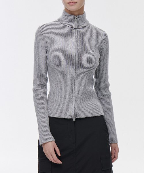 MUSINSA STANDARD WOMAN（ムシンサスタンダードウーマン）の「ウィメンズリブスリムニットジップアップ[ツートングレー]（ニット/セーター・レディース・その他・SMALL/MEDIUM/LARGE）」の2枚目の写真