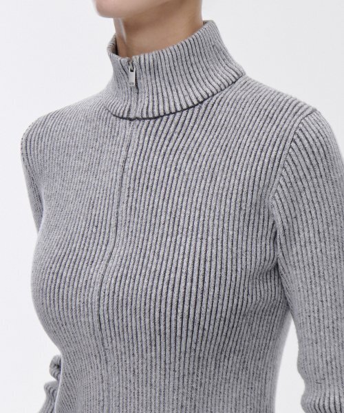 MUSINSA STANDARD WOMAN（ムシンサスタンダードウーマン）の「ウィメンズリブスリムニットジップアップ[ツートングレー]（ニット/セーター・レディース・その他・SMALL/MEDIUM/LARGE）」の4枚目の写真
