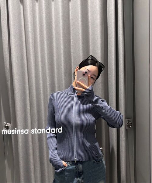 MUSINSA STANDARD WOMAN（ムシンサスタンダードウーマン）の「ウィメンズリブスリムニットジップアップ[ツートングレー]（ニット/セーター・レディース・その他・SMALL/MEDIUM/LARGE）」の8枚目の写真