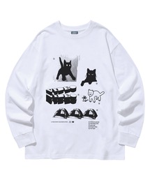 Video Jockey（ビデオジョッキー）の「IBEUMYEON BARO HIPSTER LS T-SHIRTS / キャットデザインプリントロンT（Tシャツ/カットソー）」