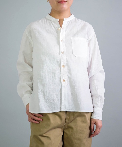 OMNIGOD（オムニゴッド）の「[OMNIGOD womens / オムニゴッド] ダブルガーゼ スタンドカラーワークシャツ（シャツ/ブラウス・レディース・コバルトブルー/グレー/アイボリー・3/2）」の2枚目の写真