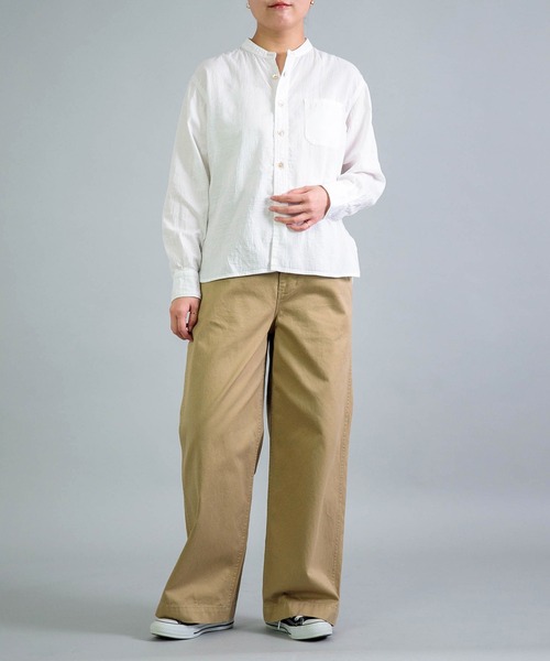 OMNIGOD（オムニゴッド）の「[OMNIGOD womens / オムニゴッド] ダブルガーゼ スタンドカラーワークシャツ（シャツ/ブラウス・レディース・コバルトブルー/グレー/アイボリー・3/2）」の5枚目の写真